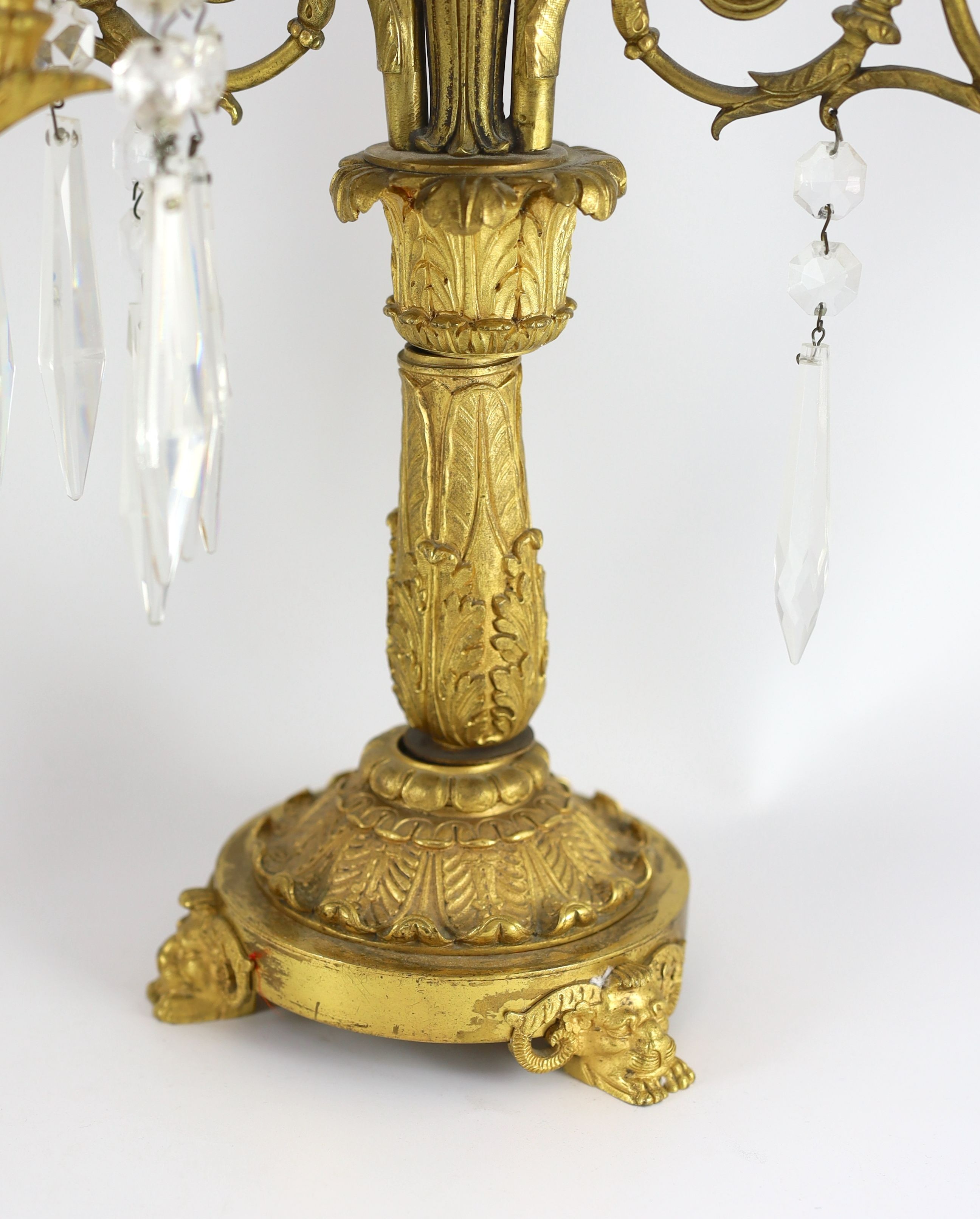 A pair of 19th century Grecian revival ormolu two lights candelabra, 39cm wide depth 13cm 44cm high